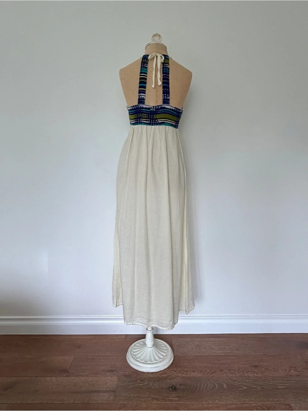 Roxy Cream Maxi Dress with Blue and Green Patterned Bodice